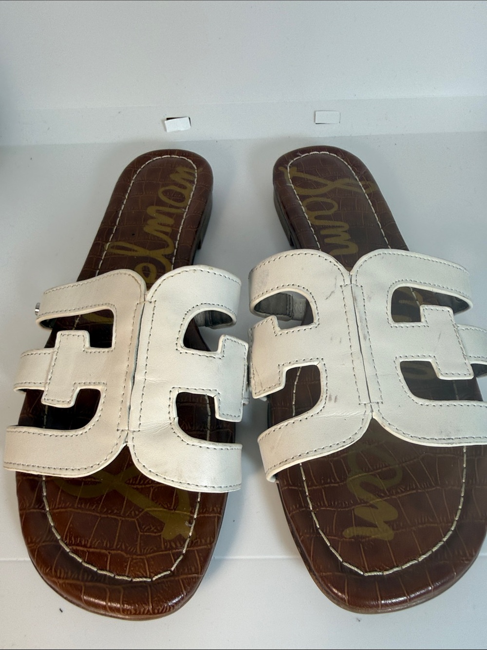 Sam Edelman White Leather Slide Sandals